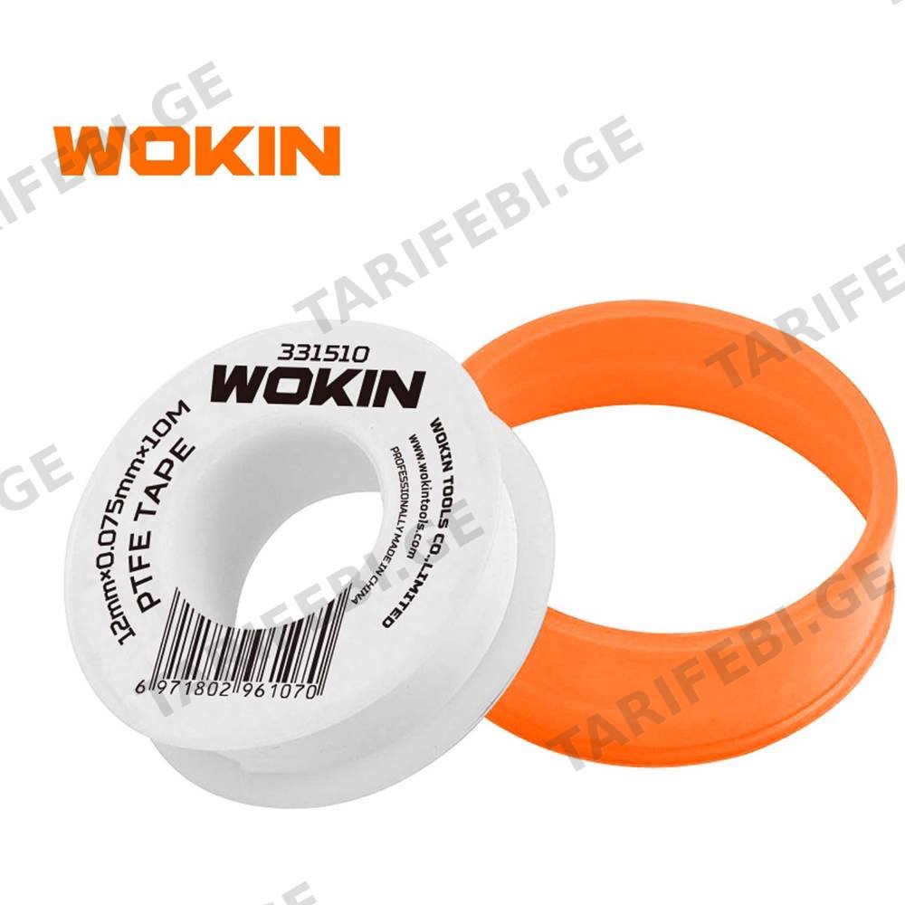 საიზოლაციო პაკლი Wokin 331510, 12mmx0.075mmx10m, PTFE Tape, White