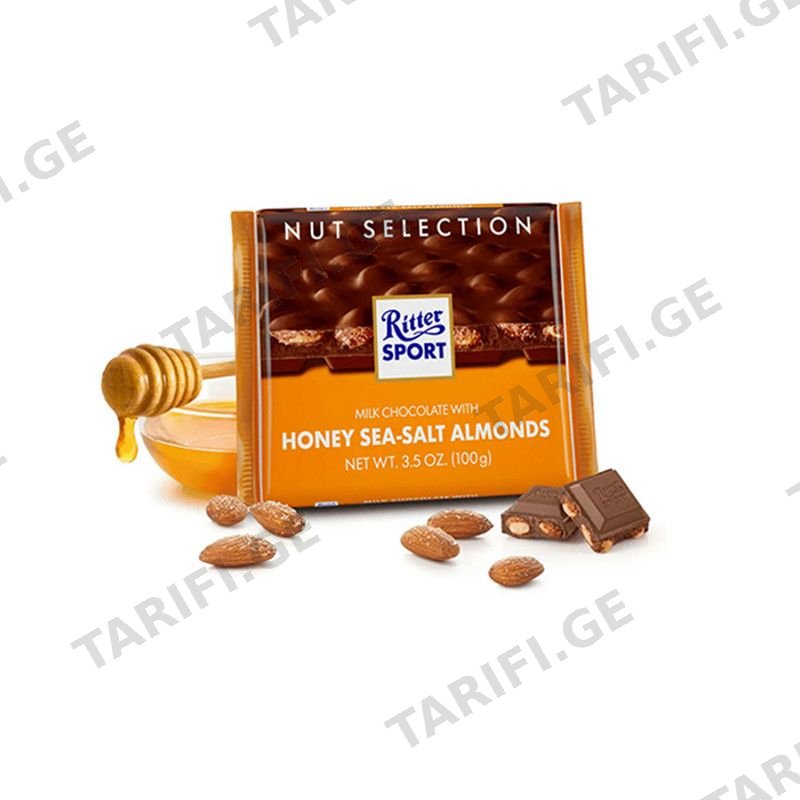 RITTER SPORT რძიანი შოკოლადის ფილა ნუშით და თაფლით-100გ