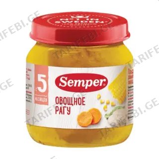 სემპერი - პიურე ბოსტნეულის რაგუ /5თვ+/ 100გრ 0 Semper - Puree Vegetable Ragout /5 months+/ 100g