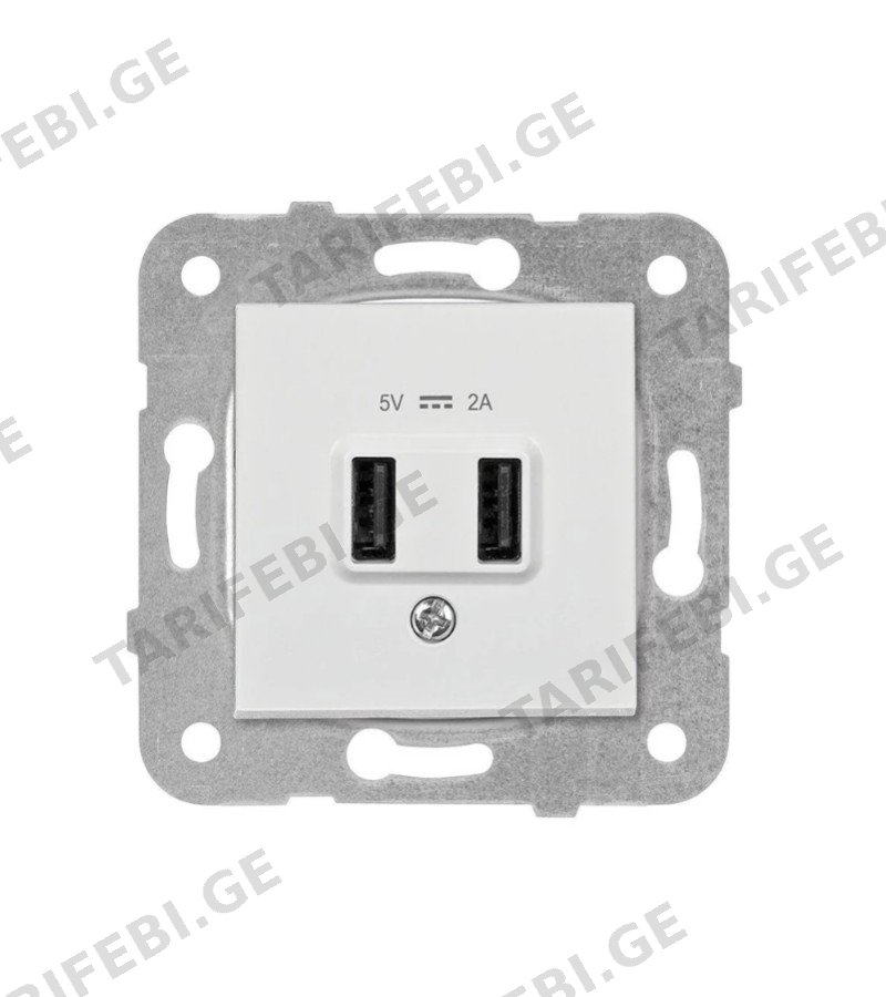როზეტია მექანიძმი USB VIKO Karre 5V-2A #90967101 დამიწებით თეთრი