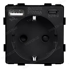 როზეტი ჩარჩოს გარეშე Socket Style 16A დამიწებით და შტორებით USB A C 3.1A 20W შავი