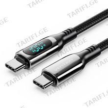 VENTION TAYBAV Cotton Braided USB 2.0 C Male to C Male 5A Cable With LED Display 1.2M Black Zinc Alloy Type