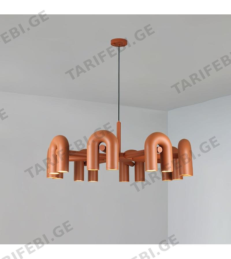 ჭაღი #GZZKS-P979-4-3 ფერი: ORANGE/LEATHER/ACRYLIC ზომა: D600*H375