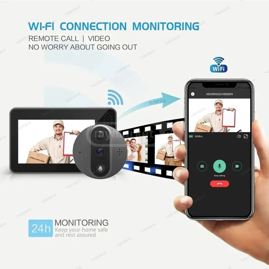 WiFi ვიდეო კარის ზარის კამერა-ზარით, ვიდეოდომოფონი.
