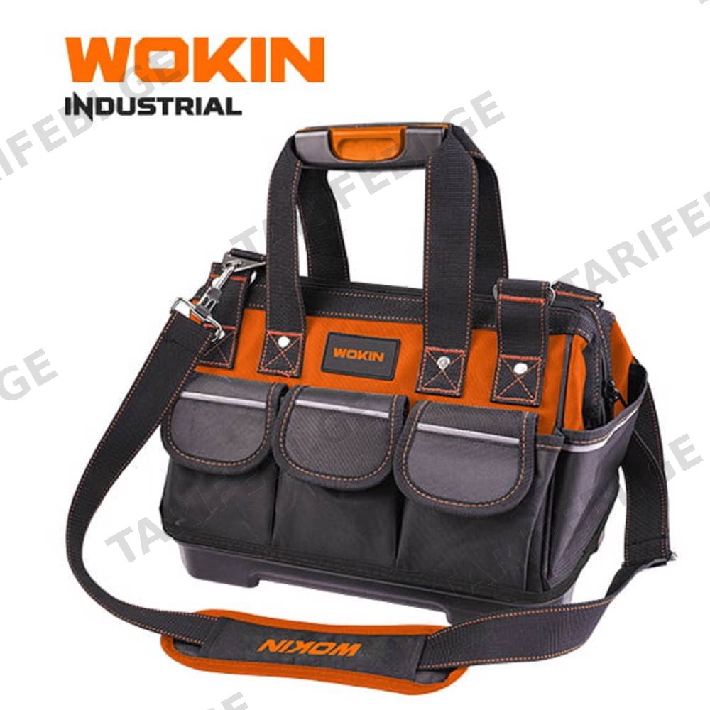 ხელსაწყოების ნაჭრის ჩანთა Wokin 906214, 14\", Tool Bag (INDUSTRIAL), Black/Orange