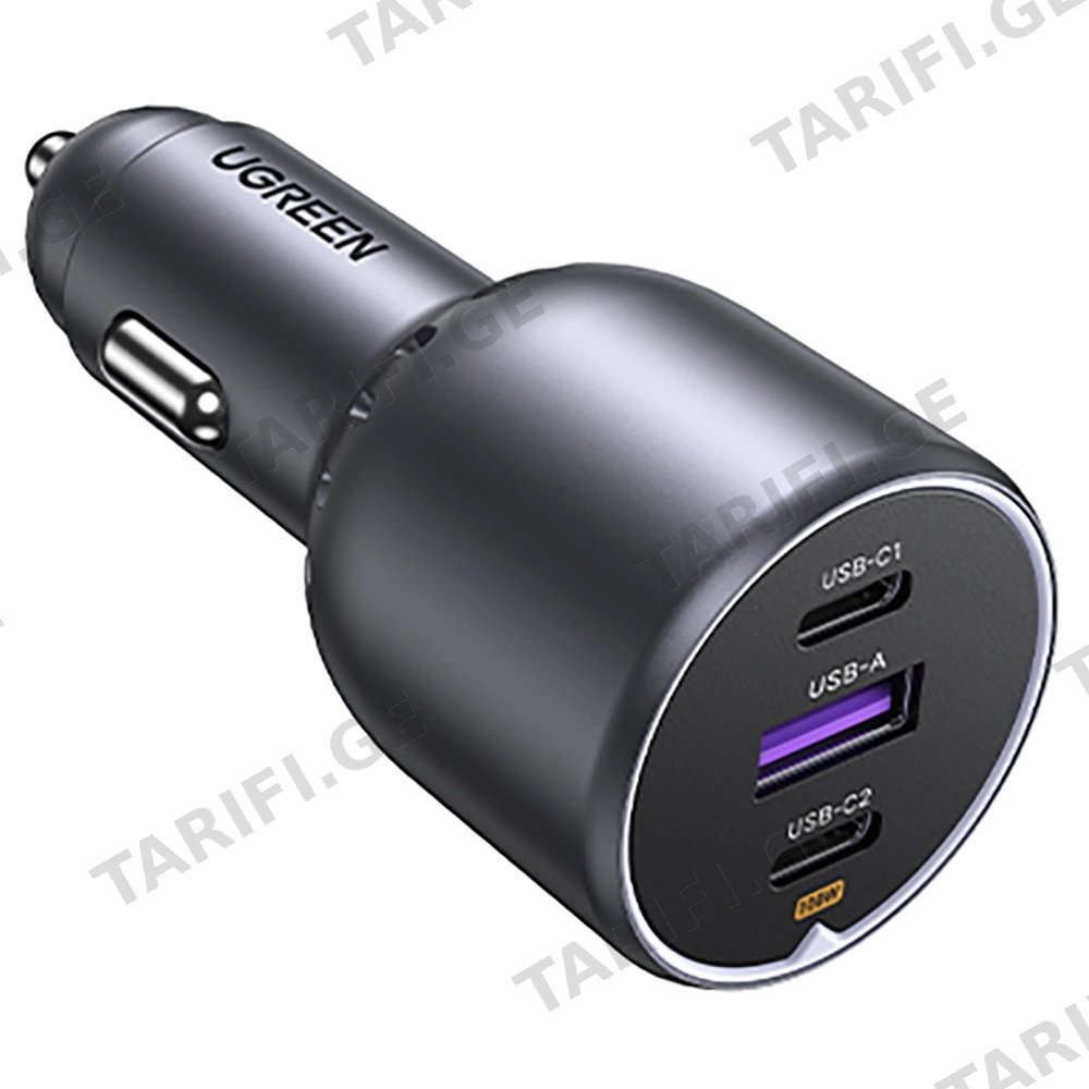 მანქანის დამტენი UGREEN EC705 (35025), 130W, Type-C, USB-A, 3-Port Fast Car Charger, Grey