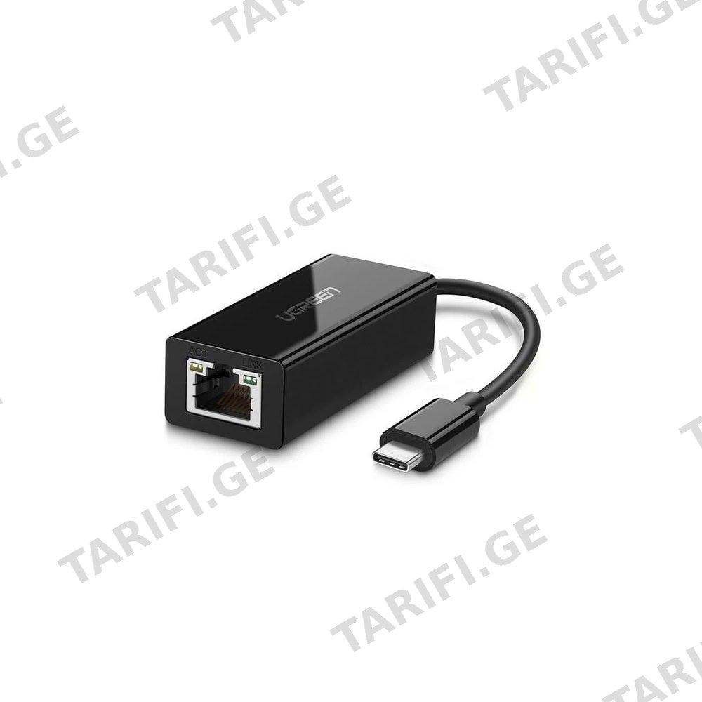 LAN ადაპტერი UGREEN US236 (50307) USB Type-C to 10/100/1000Mbps Ethernet Adapter, Black