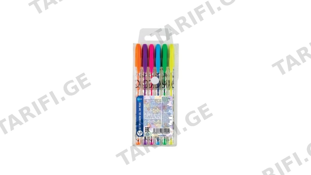 "centrum"- 6 ფერიანი ფერადი კალამი გელის 1.0mm NEON/PVC packing