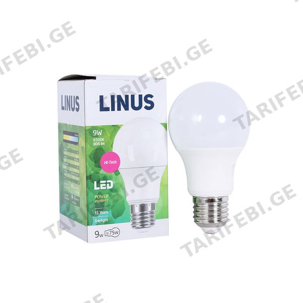 LED ნათურა ეკო 9ვტ 6500კ LINUS E27 Lin11-7792