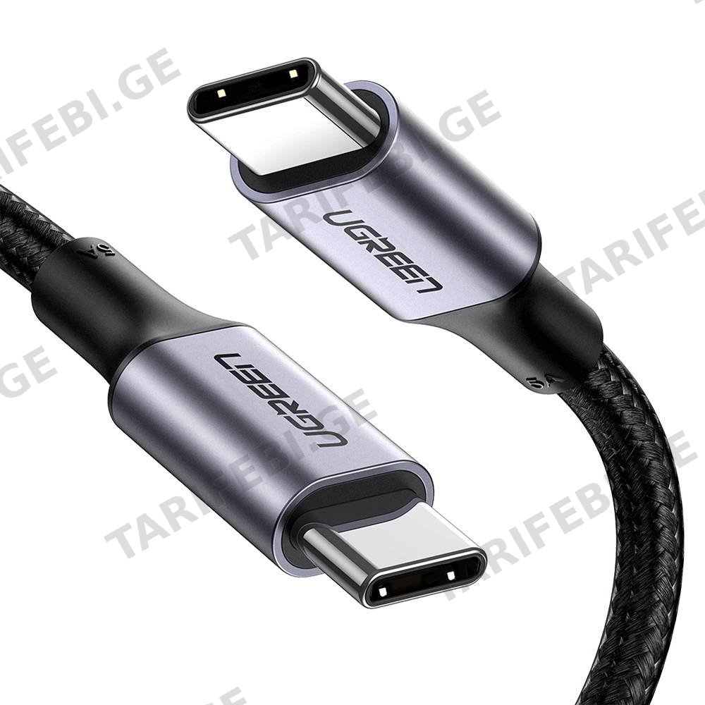 USB კაბელი UGREEN US316 (90120), 100W, Type-c to Type-c, 3m, Black