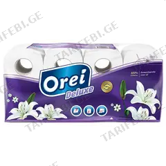 ტუალეტის ქაღალდი Orei Deluxe 8 ცალი შეფუთული