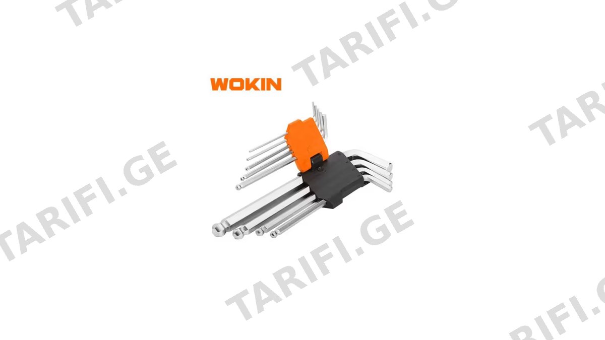 ექვსკუთხა სახრახნისის ნაკრები Wokin 207509, 9Pcs BALL POINT LONG ARM HEX KEY SE Silver/Black