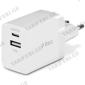 Ttec SmartCharger Duo 45W Travel Fast Charger USB-C+USB-A White 2SCP02B