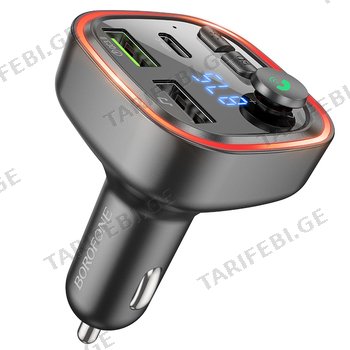 მანქანის დამტენის ადაპტერი BOROFONE BC48 18W+QC3.0 IN CAR WIRELESS FM TRANSMITTER