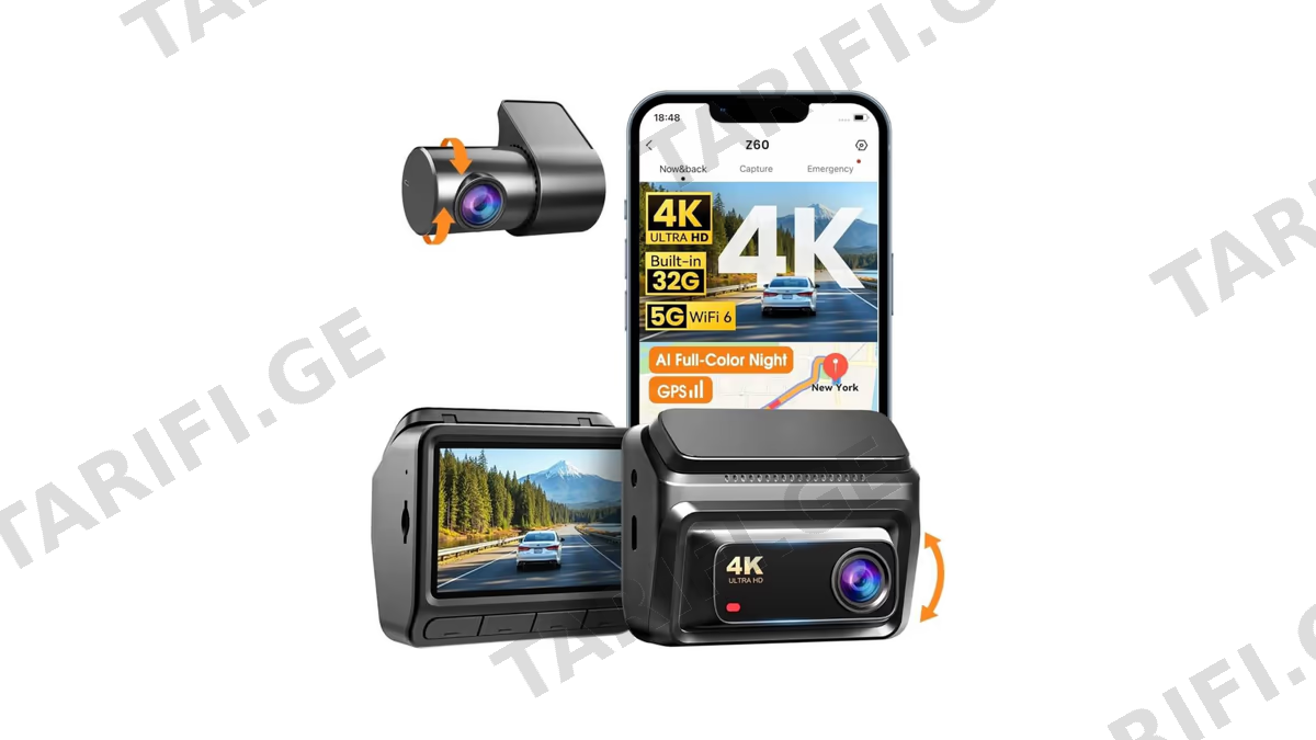 ვიდეო რეგისტრატორი DDPAI Z60 2026 4K Dashcam 140°, WIFI GPS, Bluetooth Front and Rear Cam, Car Video Recorder, Black