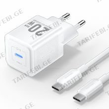 VENTION TZ-FEPW0-EU-01 1-Port USB-C GaN Charger (20W) with USB-C to USB-C Cable (1M) EU-Plug White
