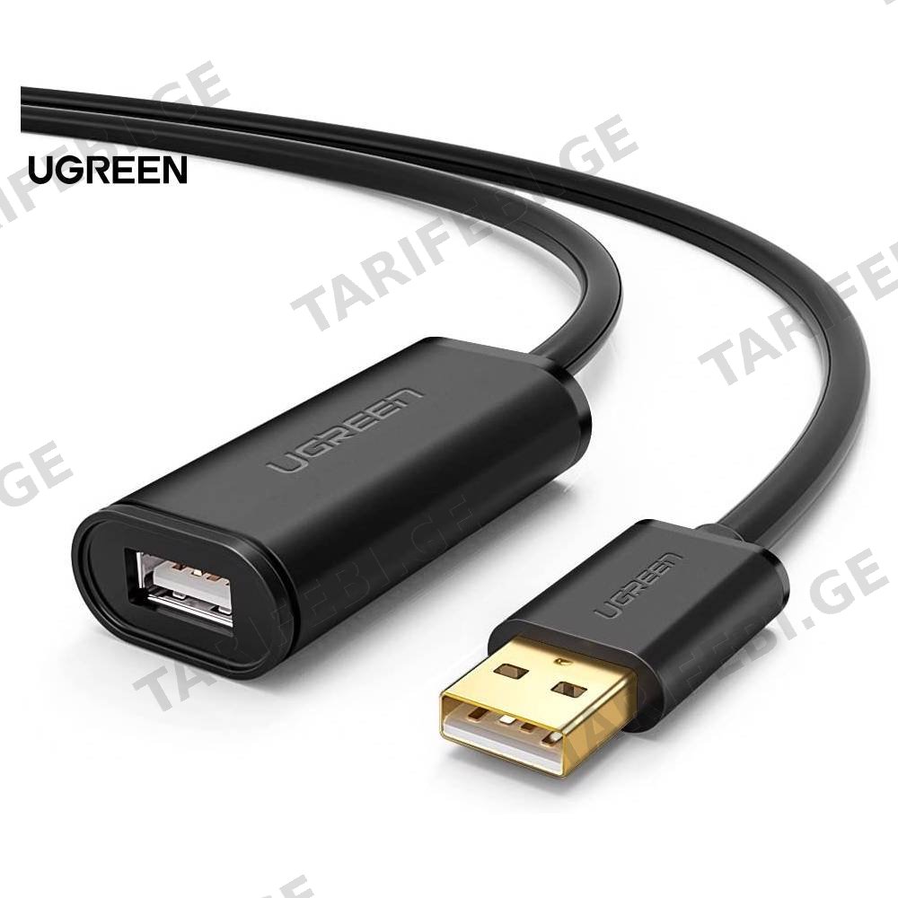 USB დამაგრძელებელი UGREEN (10321) USB Male to USB Female Active Extension Cable with Chipset 10m (Black)