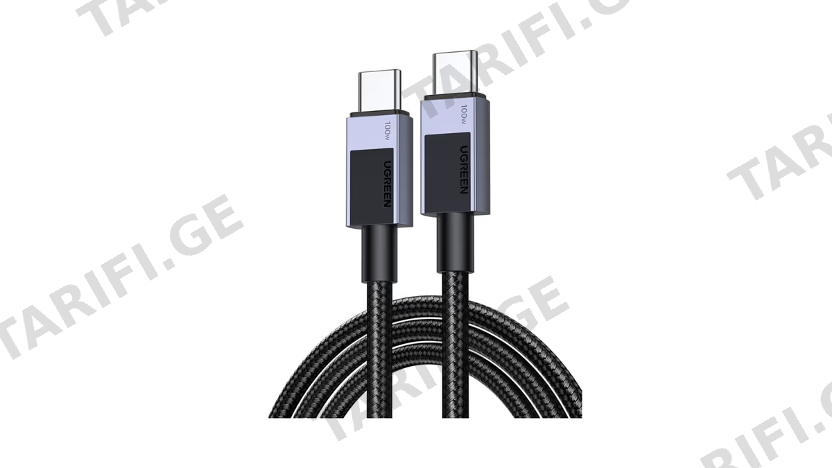 USB კაბელი UGREEN L512 (45064), 100W, Type-C to Type-C PD Fast Charging Cable, 2m, Space Gray
