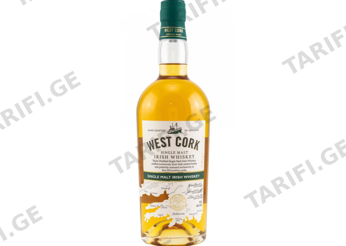 ერთალაოიანი ვისკი West Cork Bourbon Cask - 0.7L