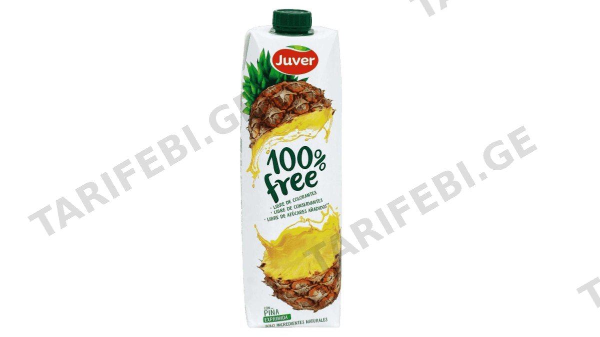Juver - წვენი 100% ფრი, ანანასის,უშაქრო, უგლუტენო 1.ლ