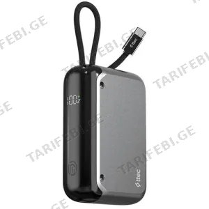 Ttec ReCharger LCD 10000mAh PD 30W Power bank with Built-in USB-C Cable Gray