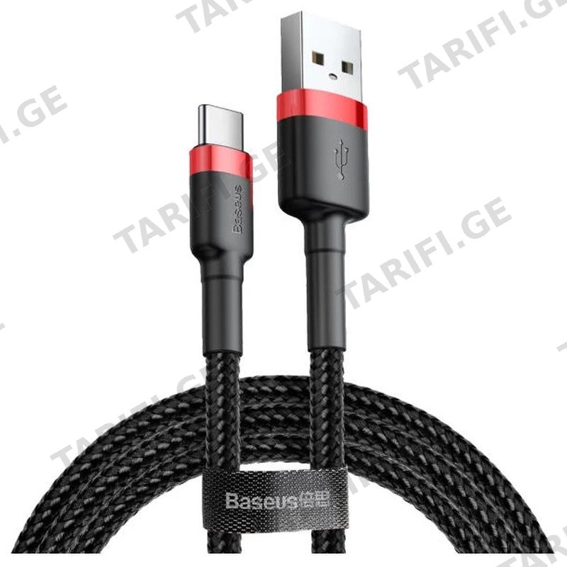 USB კაბელი TYPE-C-სთვის BASEUS CAFULE CATKLF-A91 3A 0.5მ წითელი/შავი
