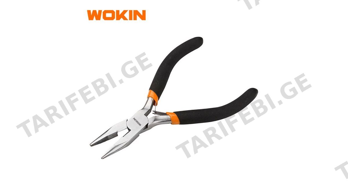 მინი გრძელცხვირა რეზინის სახელურით Wokin 102145, 115MM, 4.5″, MINI LONG NOSE PLIERS, Black
