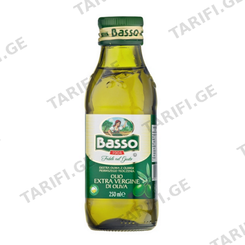 ზ/ზ - ზეთი ზეითუნის Basso პირველადი ცივი დაწურვის 250მლ