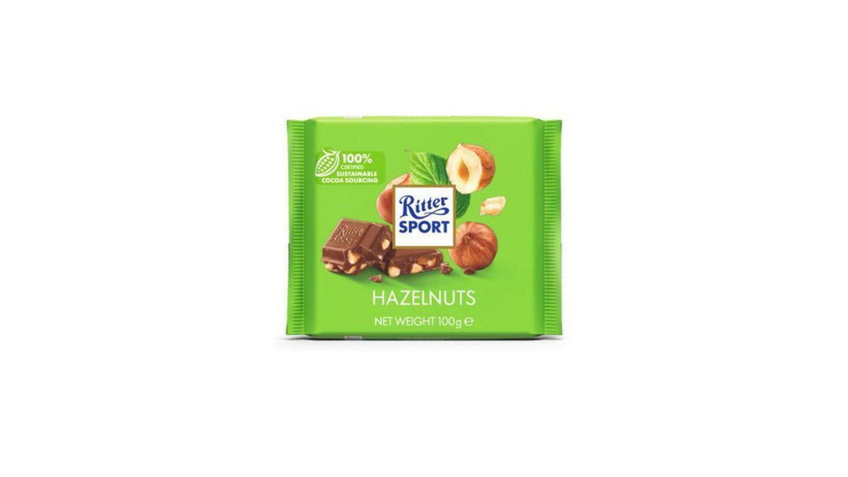 RITTER SPORT შოკოლადი ნატეხი თხილით 100გრ/4000417222008