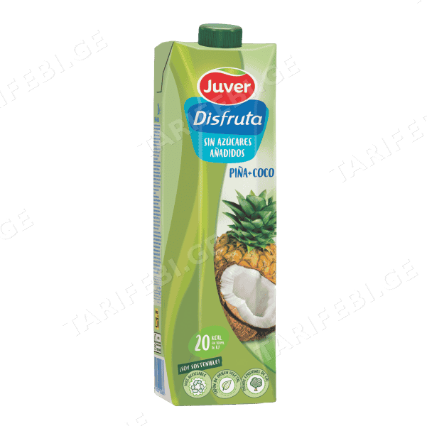 Juver - წვენი დისფრუტა ანანასი+ქოქოსი, უშაქრო, უგლუტენო 1.ლ
