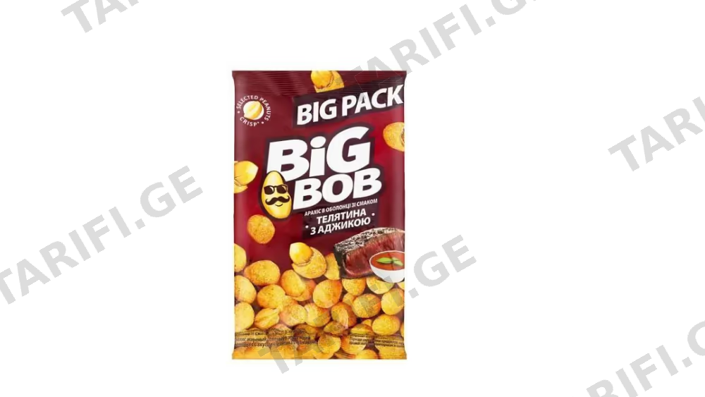 არაქისი "BIG BOB " საქონლის ხორცის და აჯიკის არომატით 90 გრ (BIG PACK)