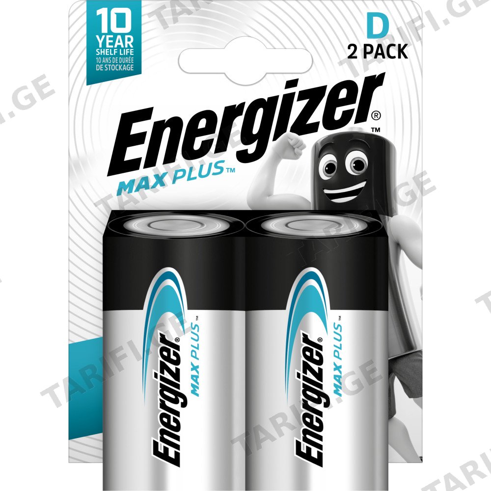 ელემენტი Energizer Max Plus D ტუტე (2 ცალი)