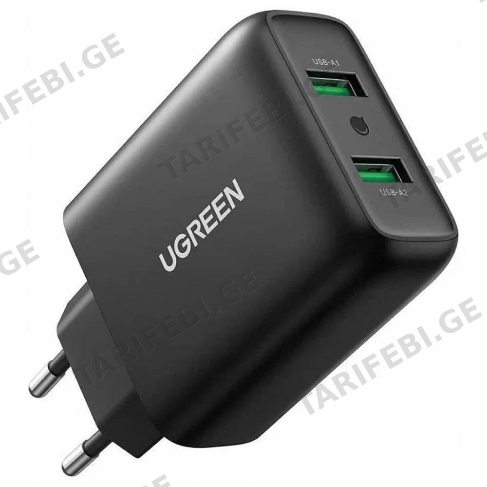 მობილურის დამტენი UGREEN CD161 (10216), 36W, USB, Fast Charger, Black