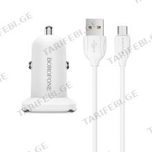 Borofone BZ12A Lasting power single port QC3.0 in-car charger set(Micro) White