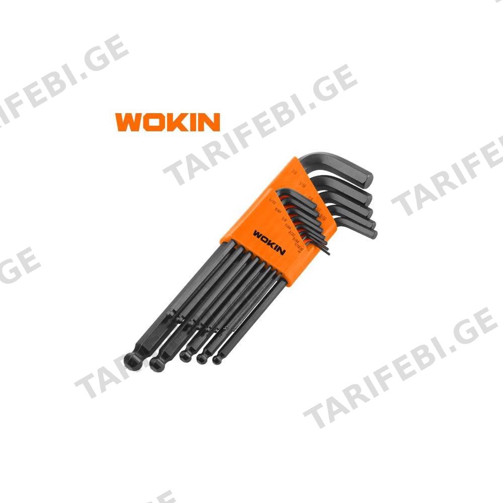 ექვსკუთხა სახრახნისის ნაკრები Wokin 208613, 13Pcs ALL POINT LONG ARM HEX KEY SET (INCH), Black