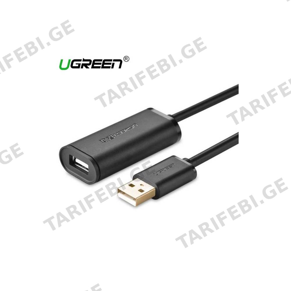 USB დამაგრძელებელი Ugreen US121 (10324) USB 2.0 Active Extension Cable with Chipset 20m (Black)