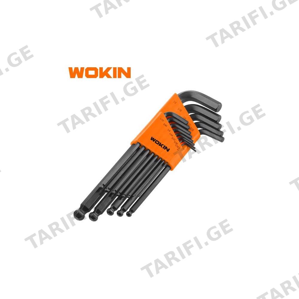 ექვსკუთხა სახრახნისის ნაკრები Wokin 208613, 13Pcs ALL POINT LONG ARM HEX KEY SET (INCH), Black