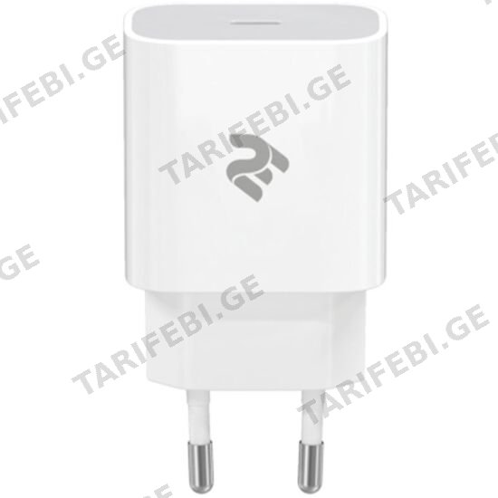 მობილურის დამტენი 2Е WALL CHARGER USB-C PD3.0 DC5V/3A, MAX 20W WHITE (2E-WC1USBC20W-W)