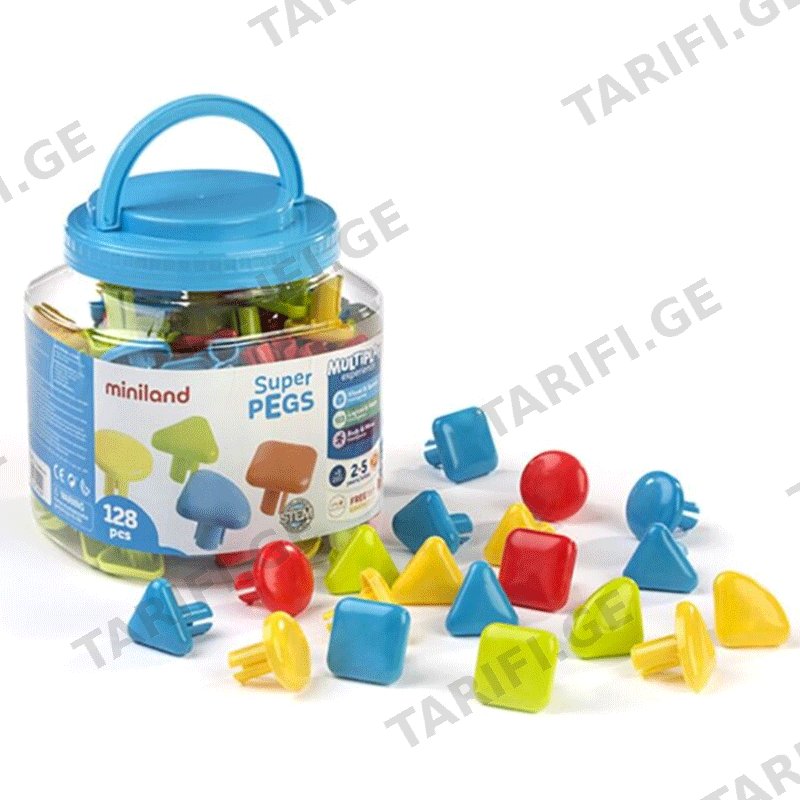 სათამაშო ასაწყობი მოზაიკა MINILAND SUPERPEGS 128 PCS. BRIGHT C.