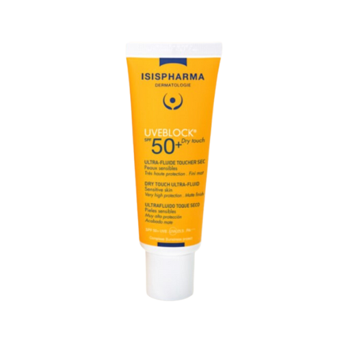 ისისფარმა - მზისგან დამცავი Uveblock SPF 50+ Dry Touch Invisible ულტრა ფლუიდი გამჭვირვალე ცხიმიანი/აკნესადმი მიდრეკილი კანის 18+ 40მლ