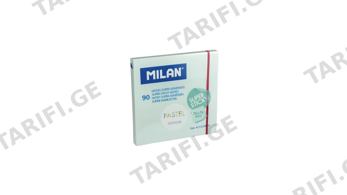 MILAN-ფურცლები ჩასანიშნი სუპერ წებოვანი, პასტელური ლურჯი ფერის,90ც. 76x76მმ.MILAN