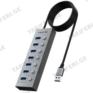 Cabletime 7 in 1 USB-A To 7×USB-A 3.0 5GBPS Chipset 2×GL3510 Aluminum 1m Gray (CT-HUBU7-AG)