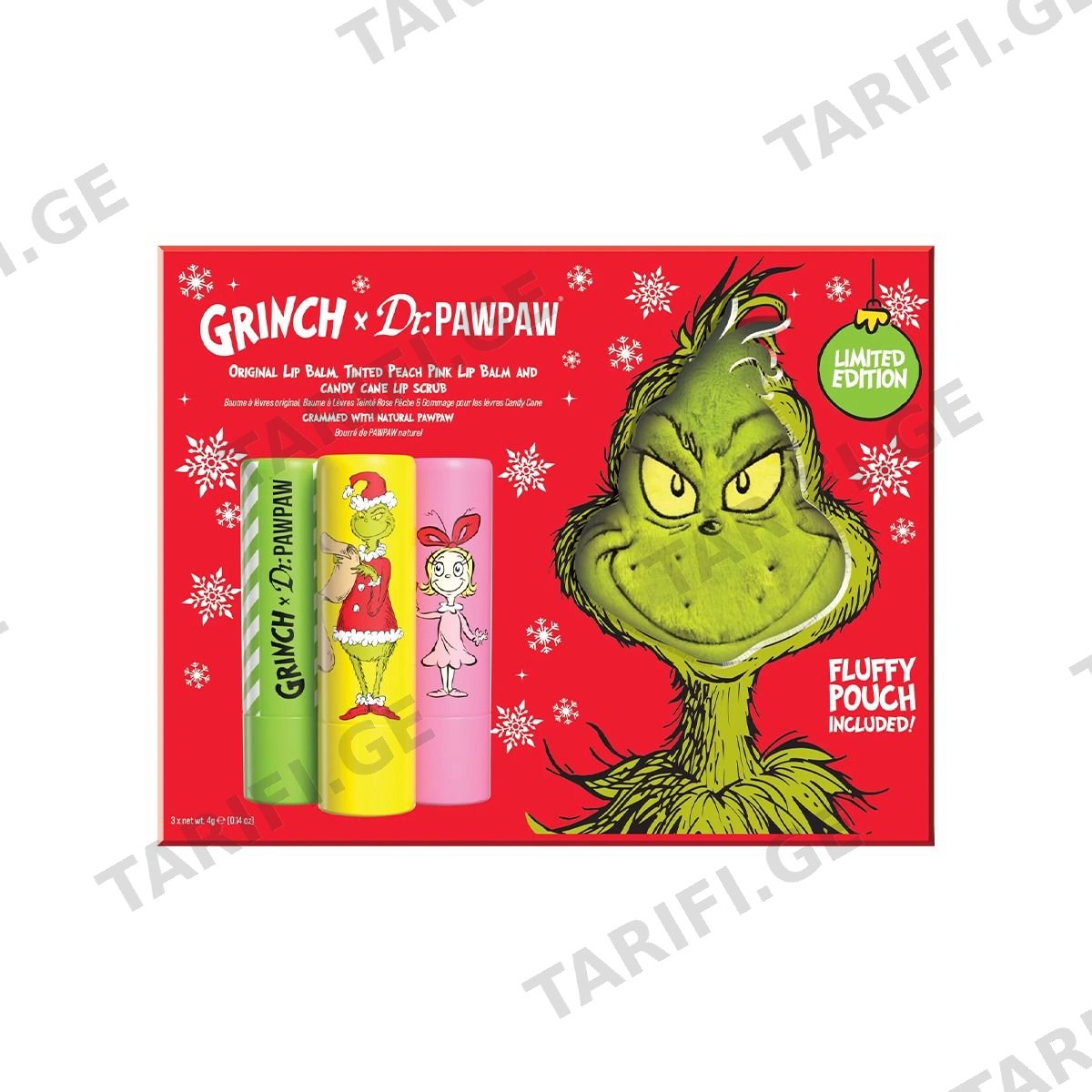 ტუჩის მოვლის ნაკრები Peach Pink Candy Cane And Original Grinch 5543 დოქტორ პაუ პაუ - Dr. Pawpaw