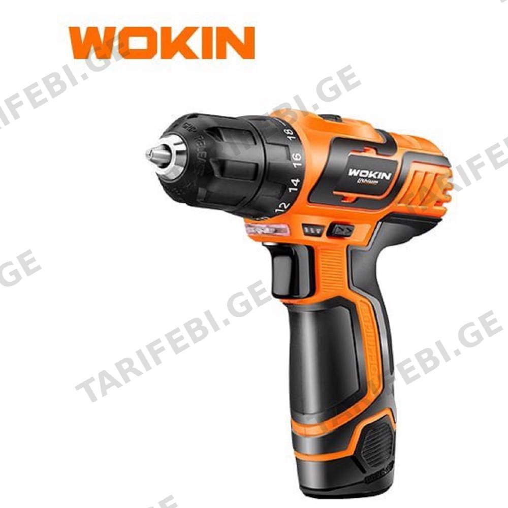 ელექტრო სახრახნისი Wokin 780712, 1400Rpm, Li-ion Cordless Drill, Black/Orange