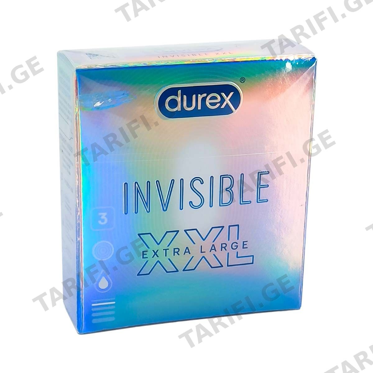 პრეზერვატივი INVISIBLE XXL 3 ცალი დურექსი - Durex
