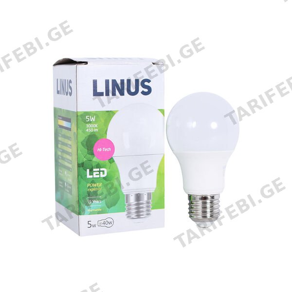 LED ნათურა ეკო 5ვტ 3000კ LINUS E27 Lin8-7761