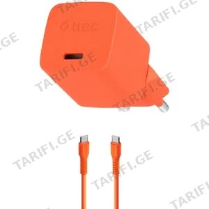 Ttec SmartCharger Gan 20W PD Travel Fast Charger+ USB-C -USB-C 60W Cable 120cm 2SCG20CNT