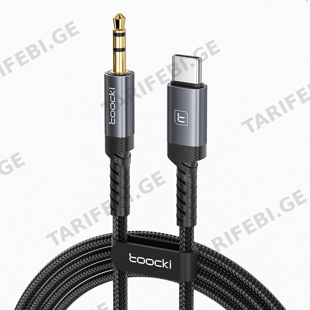 აუდიო ადაპტერი Toocki Type-C to 3.5mm AUX Audio Adapter Cable, 1M, (Black)