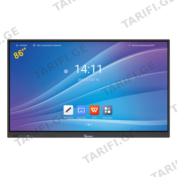 ინტერაქტიული ეკრანი, სმარტ ეკრანი Allscreen DW86HTV100 V2 T Series, 86”, Android 14, RAM 8GB, 128GB, Smart Board, Black
