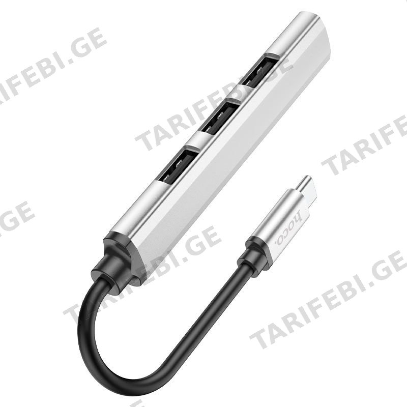 სადენები Hoco HB26 4 in 1 HUB Silver (Type-C to USB3.0+USB2.0*3)